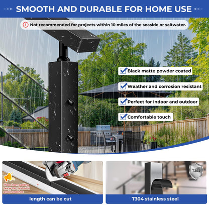 Zylorix 3Pack 6'6" Stainless Steel T304 Black Handrail for Cable Railing with Nylon End Cap Extension Connectors, 2.36" W x 1.18" H Cuttable Flat Handrail Rectangular Top Rail for Indoor Outdoor
