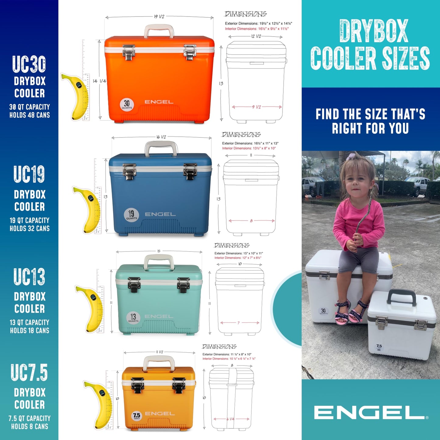 Engel UC19 19qt Leak-Proof, Air Tight, Drybox Cooler and 32°F Cooler Packs for Boating, Camping, Fishing, Hiking & Food Storage