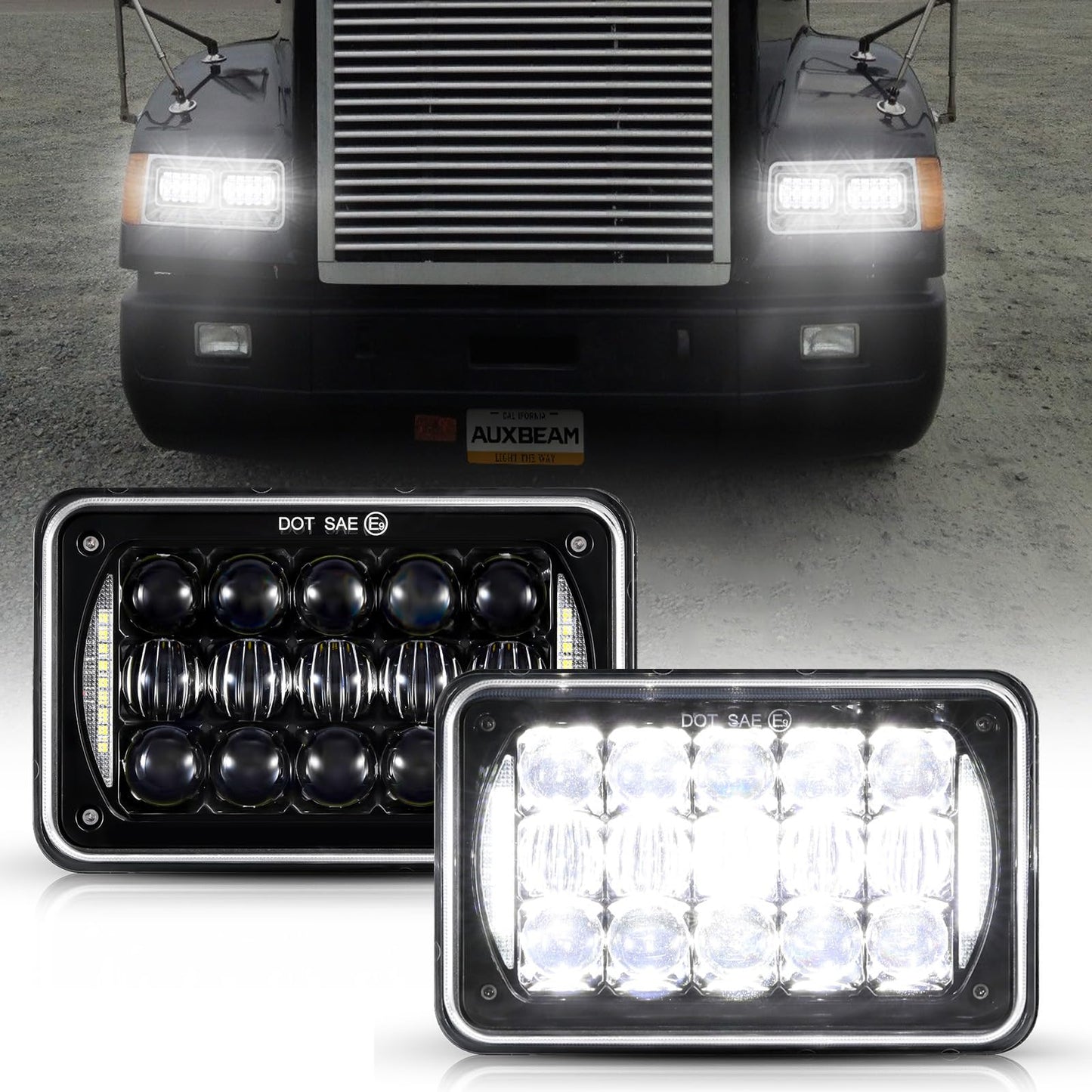 Auxbeam 4x6 LED Headlights Rectangular Headlamps Hi/Lo Sealed Beam with DRL DOT Approved Replacement H4651 H4652 H4656 H4666 H6545 Compatible with Peterbil Kenworth Freightliner Ford Trucks (2PCS)