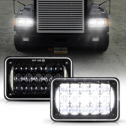 Auxbeam 4x6 LED Headlights Rectangular Headlamps Hi/Lo Sealed Beam with DRL DOT Approved Replacement H4651 H4652 H4656 H4666 H6545 Compatible with Peterbil Kenworth Freightliner Ford Trucks (2PCS)