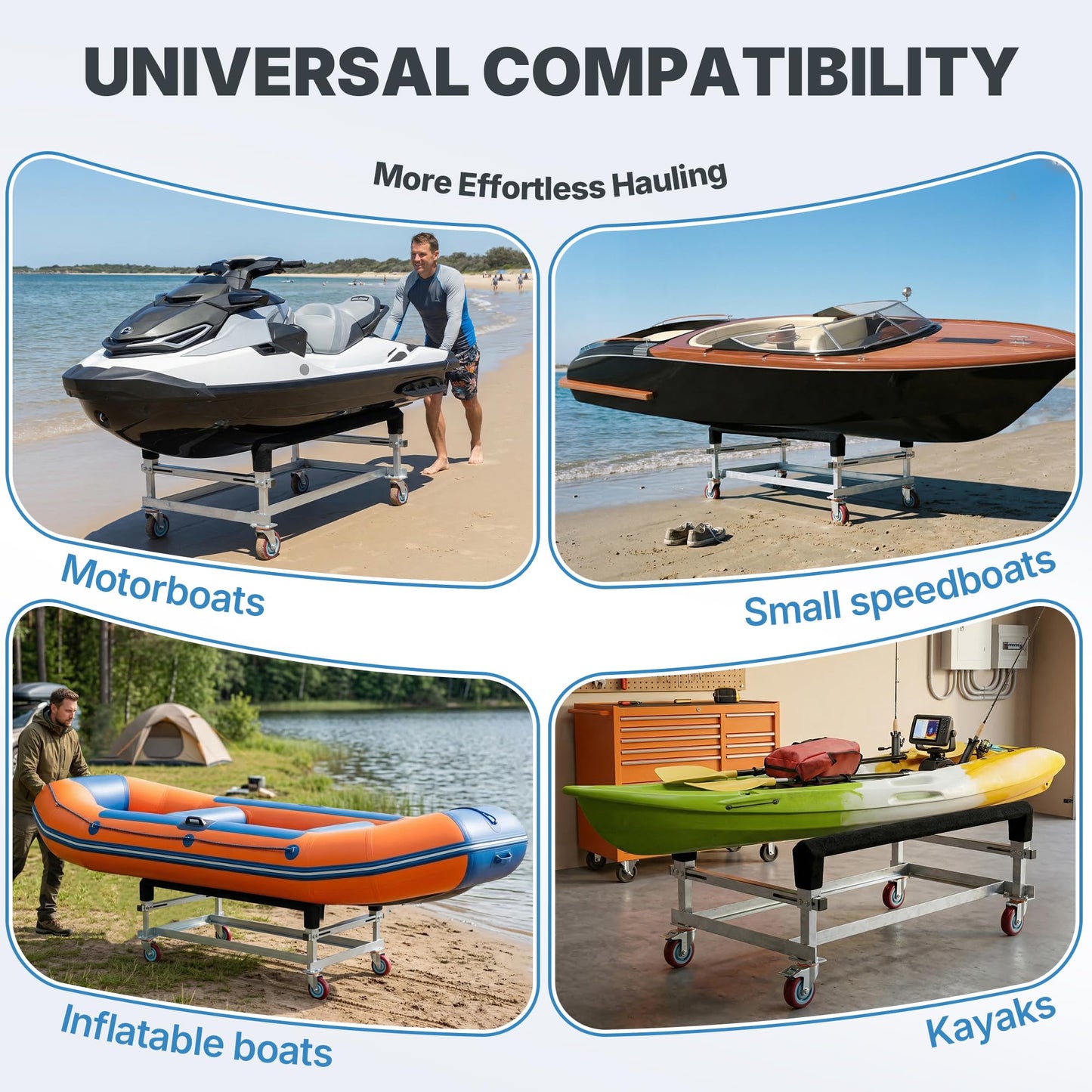 Chonway 2000lbs Load Capacity Watercraft PWC Dolly Jet Ski Dolly, Galvanized Steel Pontoon Boat Storage Stands Trailer Cart with 4 Casters & Bunk Carpet, Boat Trailer Dolly for Kayak Cart, Speedboats
