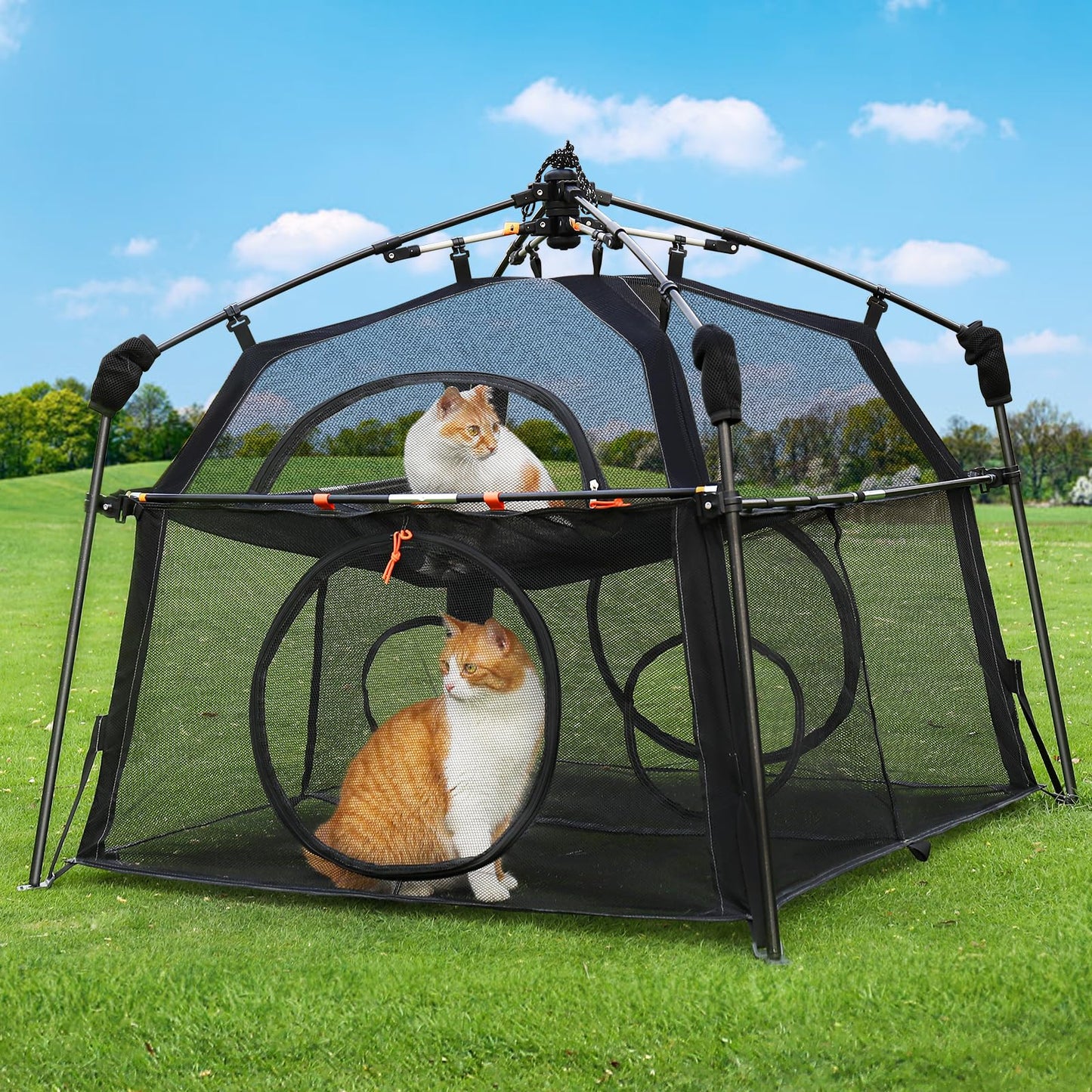 Extra Large Catio Outdoor Cat Enclosure Rywell 2-Tier Cat Tent for Patio, Balcony, Indoor & Camping, Foldable Outdoor Cat Playpen with Windows, Weatherproof Sunproof (Carry Bag Included)