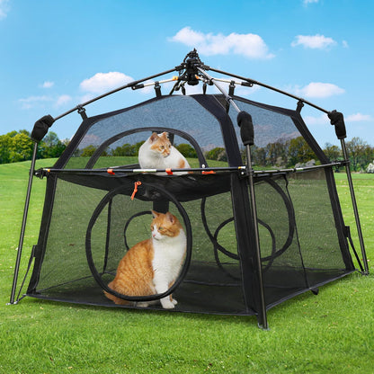 Extra Large Catio Outdoor Cat Enclosure Rywell 2-Tier Cat Tent for Patio, Balcony, Indoor & Camping, Foldable Outdoor Cat Playpen with Windows, Weatherproof Sunproof (Carry Bag Included)