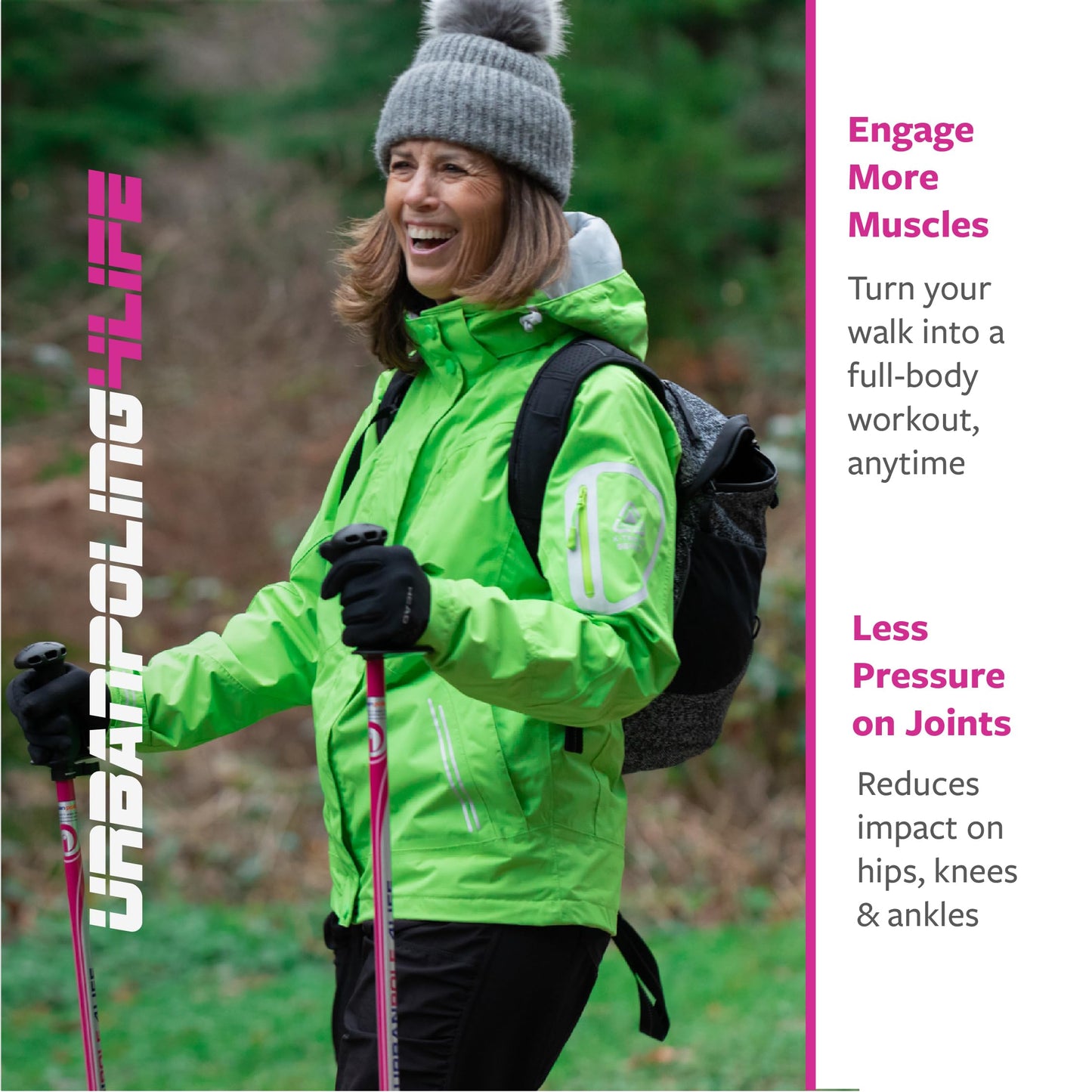Urban Poling 4LIFE Urban Poles – 1 Pair – Fitness Edition – Patented Ergonomic CoreGrip™ for Stability – Adjustable, Collapsible, Lightweight for Comfort