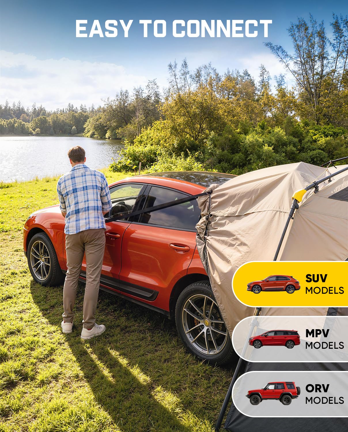 FanttikOutdoor Beta C6 Apex SUV Tent 6 Person Instant Cabin Car Tent Setup in 60 Seconds with Rainfly & Windproof Portable with Carry Bag for Family Camping, Upgraded Ventilation, Khaki