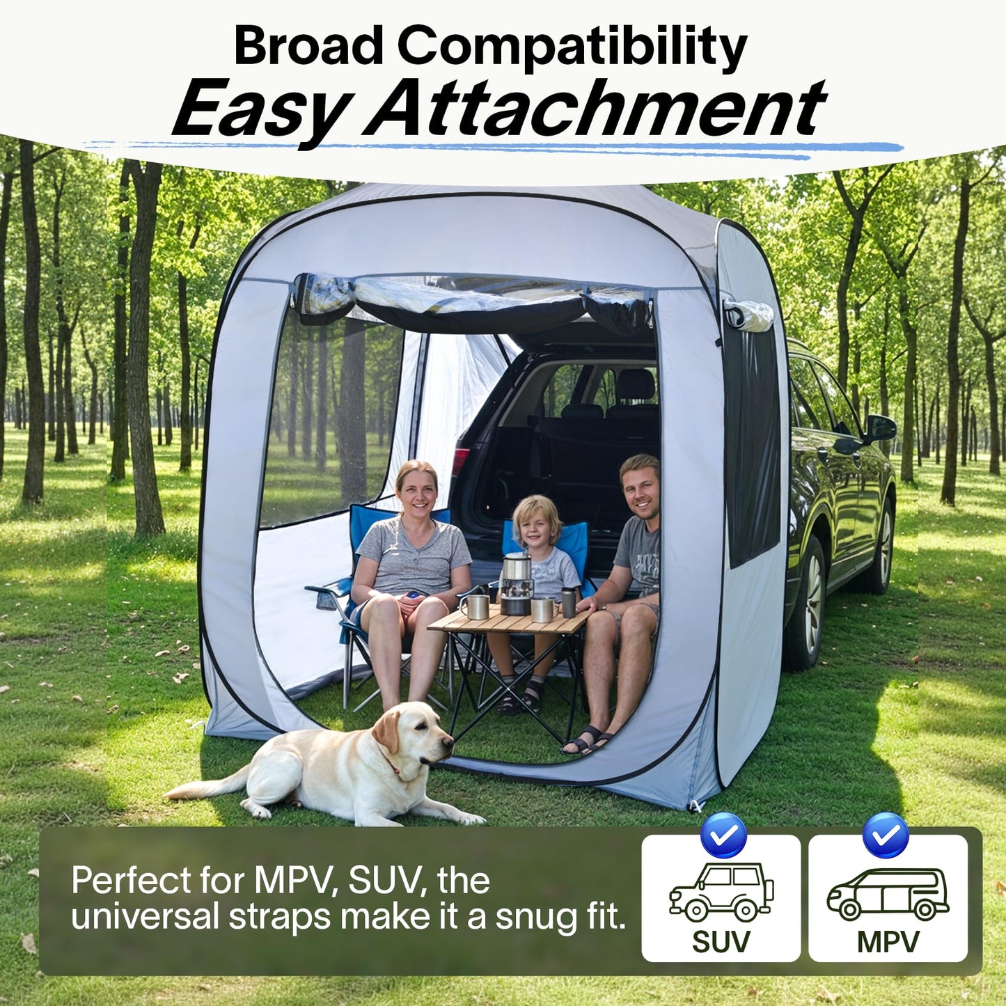 Alvantor® Tailgate SUV Tent for Cars – 6x6x6.6ft Waterproof & UV-Resistant Car Camping Tents with Full Mesh & PVC, Fits SUV, MPV – Portable Instant Setup Tent for 2-3 People