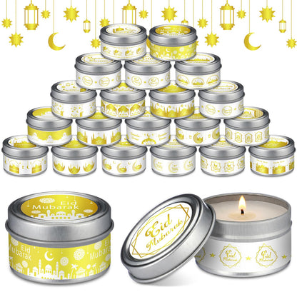 MTLEE 20 Pcs Ramadan Mubarak Scented Candles Bulk, 1 oz Eid Wax Candles, Muslim Islam Meditation Decor, Islamic Ramadan Gifts for Family Home Eid Celebration Party Favor, Assorted Scents(White Gold)