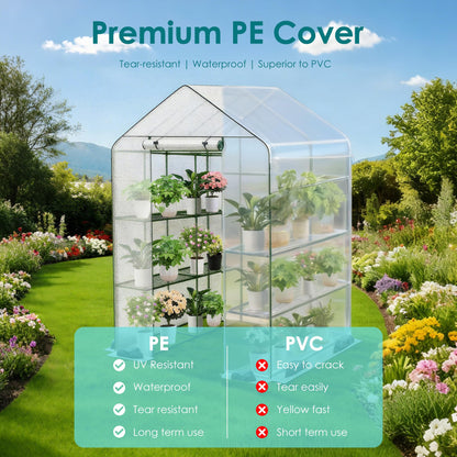Twira Greenhouse for Outdoors, 48" x 73.2" x 74.8" Walk in Plant Greenhouses Heavy Duty with Thicken PE Cover, 3 Tiers 8 Shelves Greenhouse Plastic, Portable Green House for Outside, Patio, Gardening