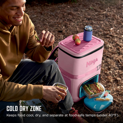 Ninja FrostVault Go Backpack Soft Cooler with Cold Dry Zone Storage, Ergonomic Backpack Straps for Lightweight Carrying, Premium Heavy Duty Insulated Cooler, Keeps Ice for Hours, Petal Pink, FF136PK