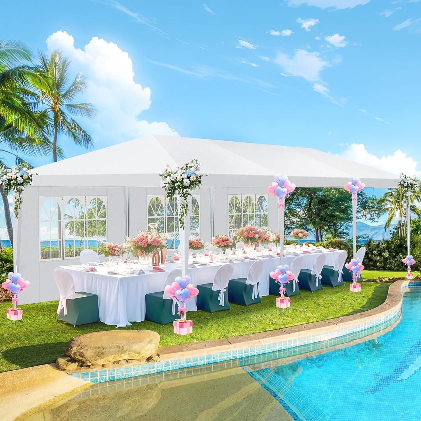 HOTEEL 10x30FT Party Tent with 8 Removable Sidewalls for Parties Carpas para Fiestas, Weddings, BBQ, Waterproof Outdoor Event Canopy, Patio Camping Gazebo, White