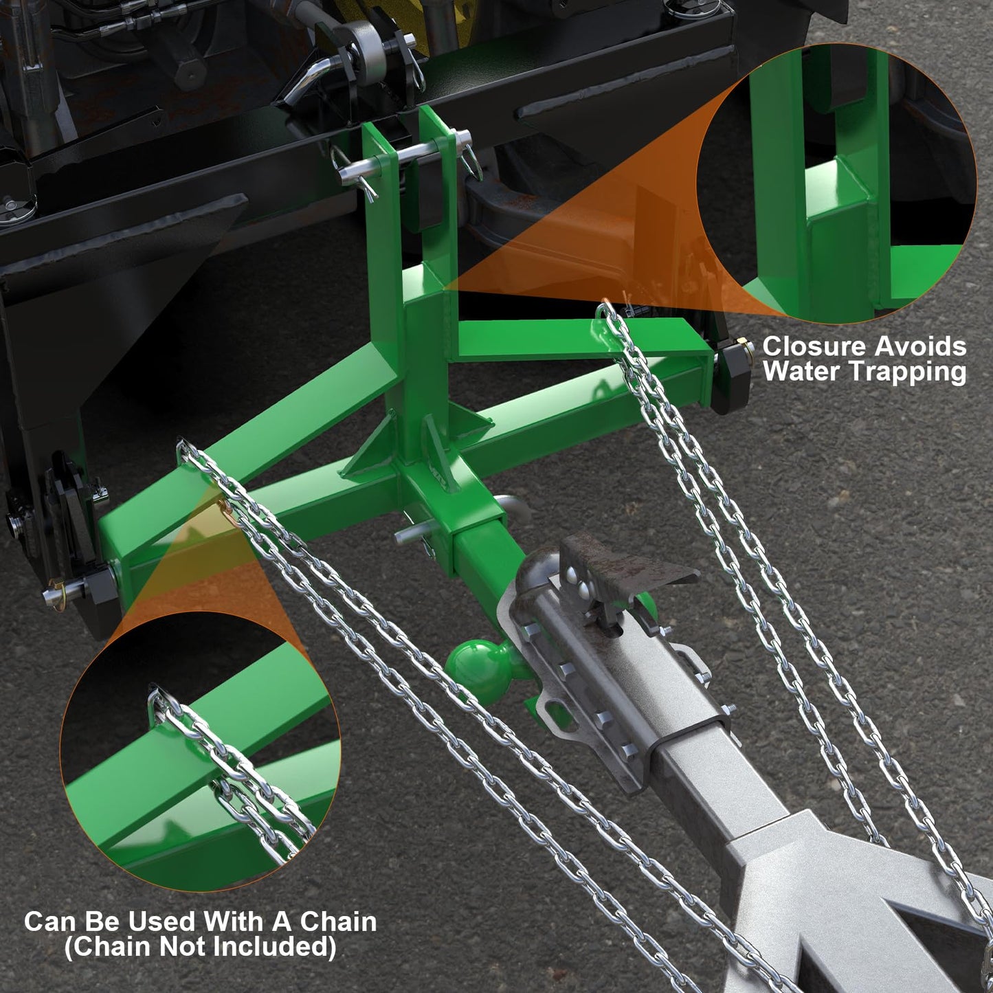 Green 3 Point Hitch Receiver Quick Hitch Compatible, 3 Point Trailer Hitch 2" Receiver for Category 1 Tractor, 3 Pt Trailer Towing Hitch Tractor Drawbar for Kubota, John Deere, BX, Kioti, Yanmar etc
