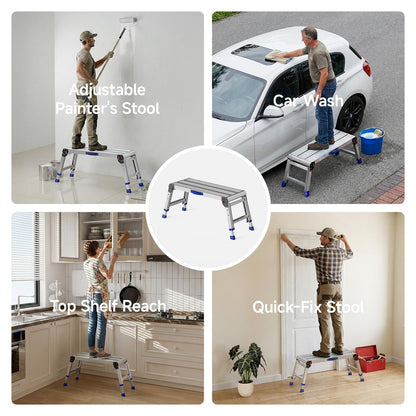 Loyoda Work Platform for Adults, Aluminum Foldable Long Step Stool Adjustable Height, Lightweight and Durable Portable Outdoor Aluminum Step Ladder, Maximum Load Capacity of 800 Pounds.