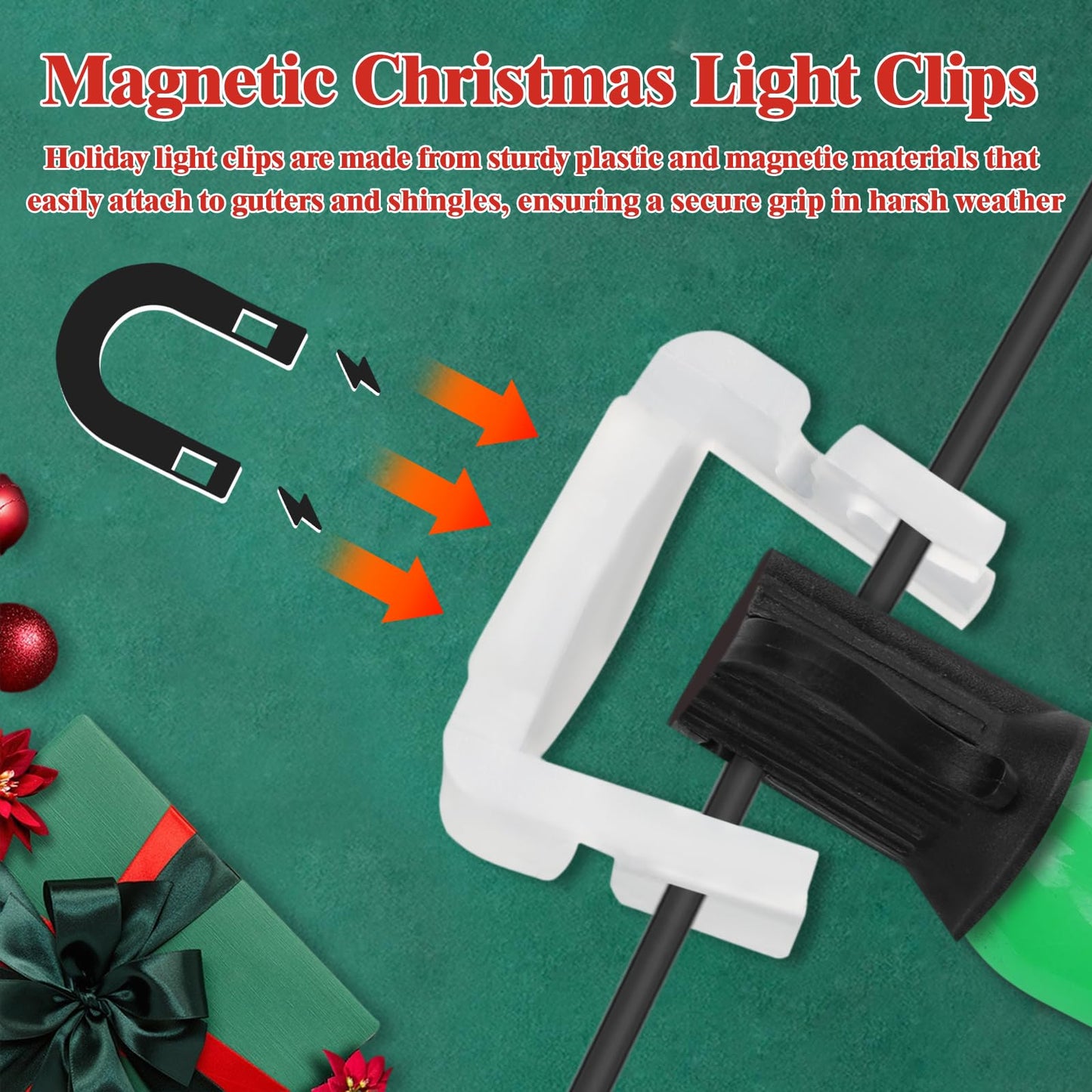 Zealor 240 Pcs Extra Strong Magnetic Christmas Light Clips for C9 Socket Rounded Outdoor Magnetic Light Clips Holiday Lighting Sockets Hang Hooks for Xmas Decor Lights Metal Roof Gutter Fence (White)