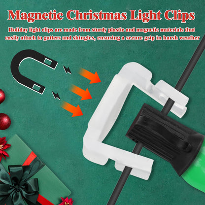 Zealor 240 Pcs Extra Strong Magnetic Christmas Light Clips for C9 Socket Rounded Outdoor Magnetic Light Clips Holiday Lighting Sockets Hang Hooks for Xmas Decor Lights Metal Roof Gutter Fence (White)