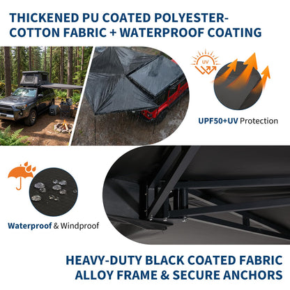 Garvee 270 Degree Driver Side Car Awning, 6.6ft Pull-Out Vehicle Awning with Blackout Coating, 280G Ripstop Waterproof Sun Shelter for SUV Truck Van Camping, Black