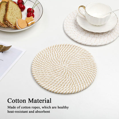 SHACOS 8 Inches Trivets for Hot Dishes, Pot Holders for Hot Pots and Pans, Handmade Cotton Woven Trivets Set, Heat-Resistant Hot Pads Plate Mats for Kitchen Countertops, Table Decor (Khaki, 4pcs)