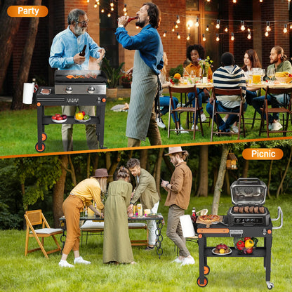 Outdoor Grill Cart - Foldable Grill Table, Blackstone Griddle Stand for 17"/22" Griddle, Portable Ninja Grill Stand with Large Space, Pizza Oven Stand, for Tailgating, Camping, RV