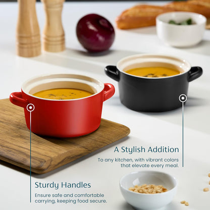 Kook Soup Crocks - Stackable Ceramic Bowls | Oven, Microwave & Dishwasher Safe | 18 oz Capacity, Set of 4 - Matte Red