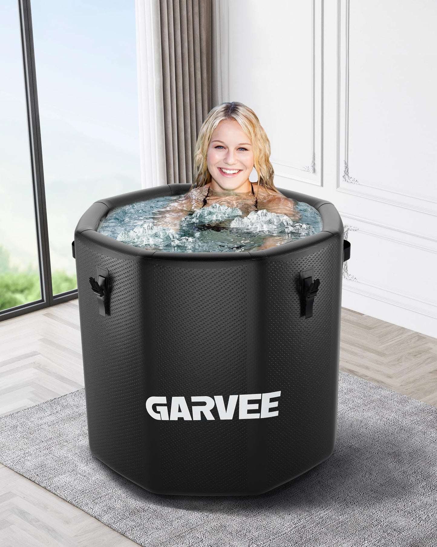 GarveeTech Ice Bath Tub for Athletes, Compatible with Water Chillers, 186 gal Inflatable Cold Plunge Tub with Insulated Lid, Portable Cold Water Therapy Ice Pod for Recovery (Black, 186 gal)