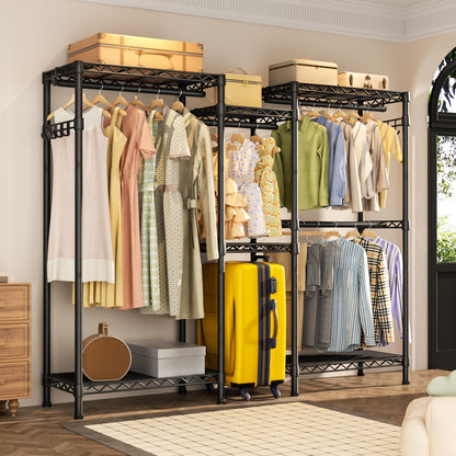 Golpart Heavy Duty Garment Rack Clothes Rack,Large Metal Closet Organizer System Storage Wardrobe,Freestanding Clothing Rack Black 15.75" D x 77.5" W x 77" H