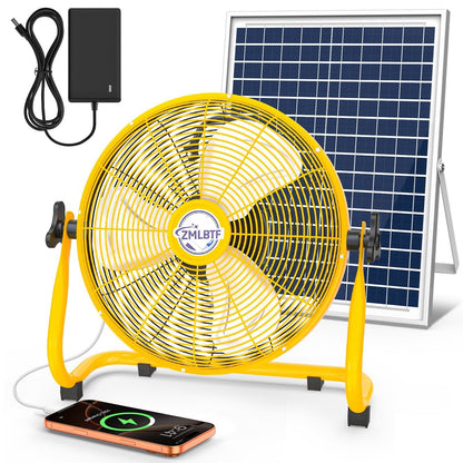 ZMLBTF 16" Solar Powered Fan with 20W Solar Panel & Rechargeable Battery, Portable, Quiet 12 Speed, 360° Tilt Head for Outside, Camping, Travel, Greenhouse, Chicken Coop, Patio, gazebo (Yellow)