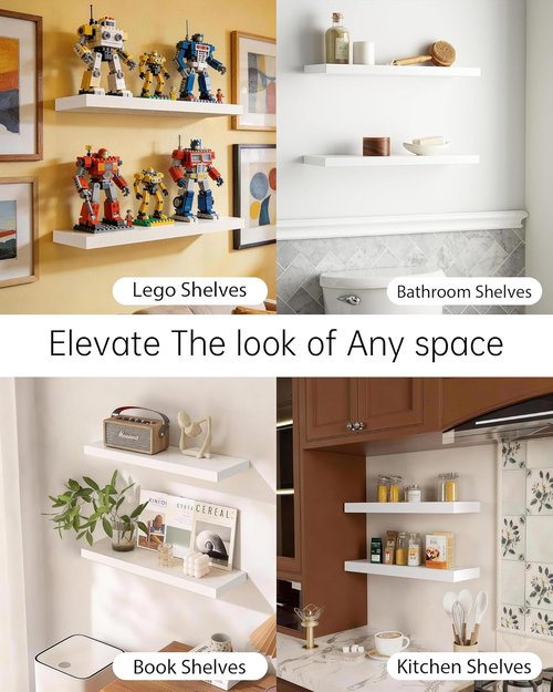 BAYKA Floating Shelves - Rustic White Wood Wall-Mounted Display Shelf | 22.5 Inches, 22 lbs Capacity