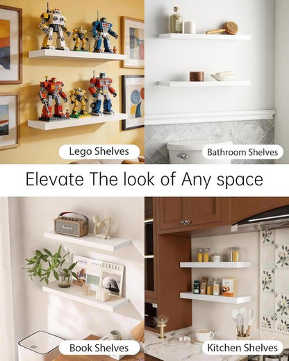 BAYKA Floating Shelves - Rustic White Wood Wall-Mounted Display Shelf | 22.5 Inches, 22 lbs Capacity