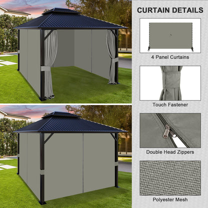 Aoodor 10x12 ft Outdoor Gazebo Curtains, 4 Panels Waterproof Privacy Sidewall Replacement with Zipper for Patio Pergola and Canopy, Gray