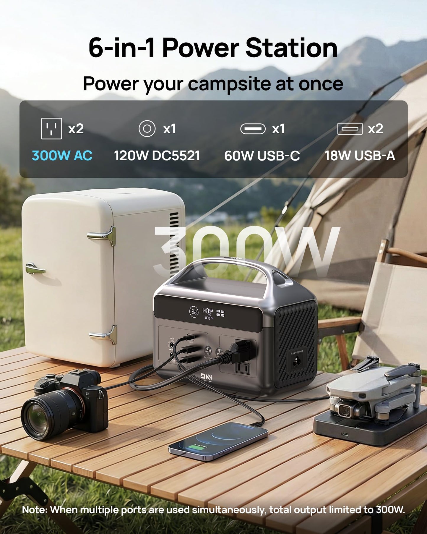 DaranEner Portable Power Station, 192Wh LiFePO4 Battery Backup Solar Generator with w/2 300W (Peak 600W) AC Outlets, USB-C PD 60W Fast Charge, Power Bank for Camping, Outdoor, Home,Emergency