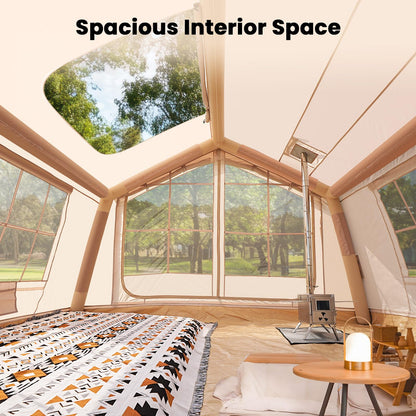 Inflatable Tents for Camping, Blow Up Tent for Camping Adults 4-6 People, Inflatable Hot Tent with Stove Jack & AC Ports, Glamping Tents for Outdoors, Easy Setup with Air Pump