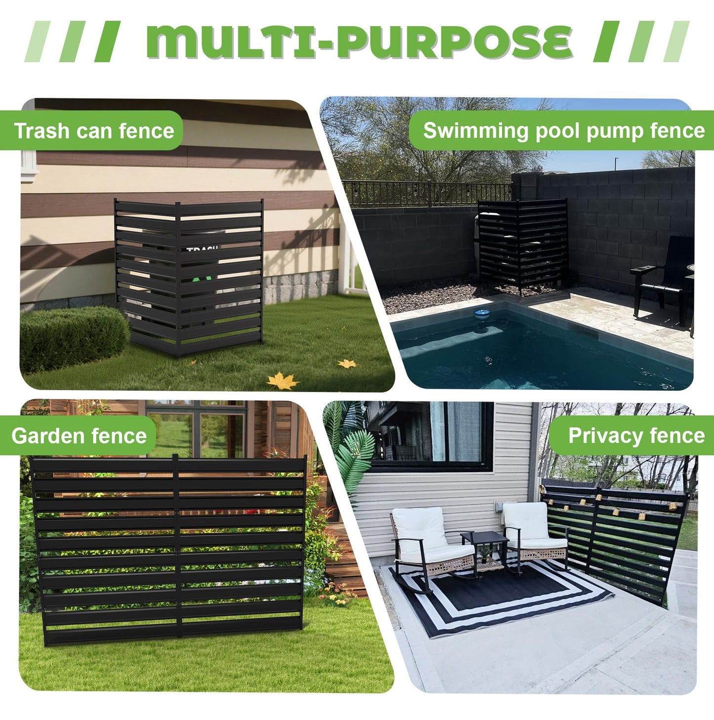 38" W x 42" H 3 Panels Air Conditioner Fence Screen, Metal Privacy Fence for Outside Unit, Pool Equipment Enclosure Trash Can Fence, No Dig Backyard Fencing for Outdoor