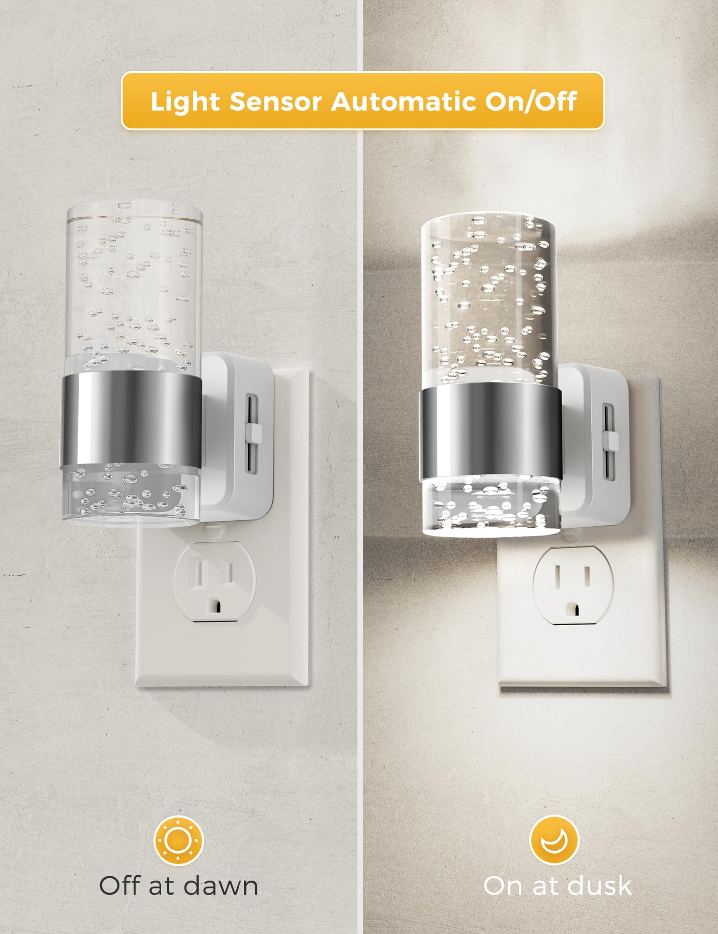 L LOHAS LED Night Light,Dimmable Night Lights Plug into Wall, 2 Pack Acrylic Nightlights with 0-100 LM Adjustable Brightness, 3000K Plug in Night Light with Dusk to Dawn Sensor, for Bathroom Hallway