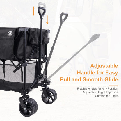 Elevon Collapsible Foldable Wagon, Grocery Beach Cart Large Capacity 450LBS, All Terrain Heavy Duty Cart with Wheels & Drink Holders, Collapsible Wagon Portable for Outdoor Beach Gardening Shopping