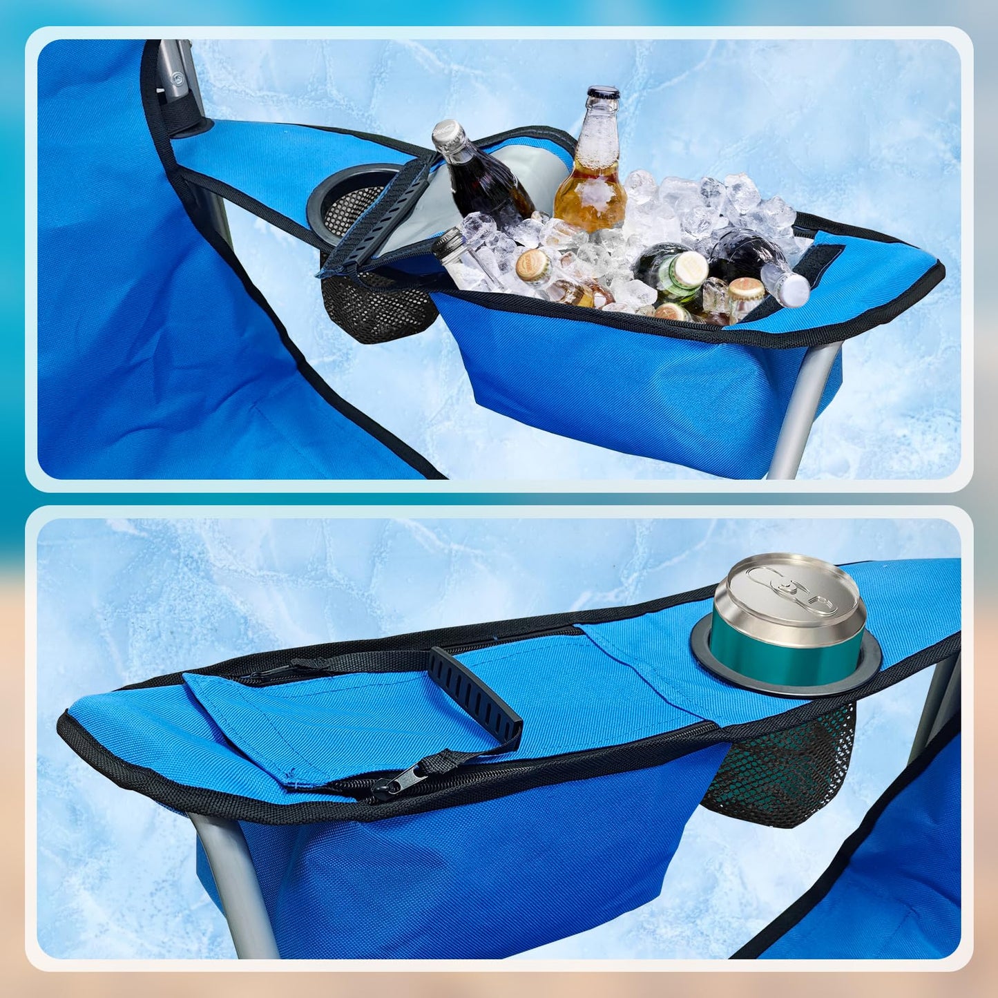 BESTHLS 3 Person Camping Chair with Canopy Shade Oversize Folding Beach Chair with 3 seat for Camp Outdoor Concert Sports（Blue