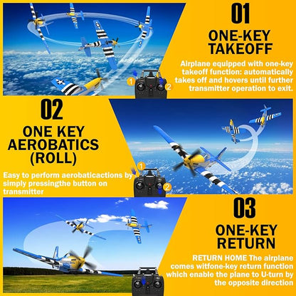 LEAMBE 4 Channel RC Plane Ready to Fly Aerobatic Aircraft Easy Control for Beginners P51 Mustang RC Airplane for Adults Blue