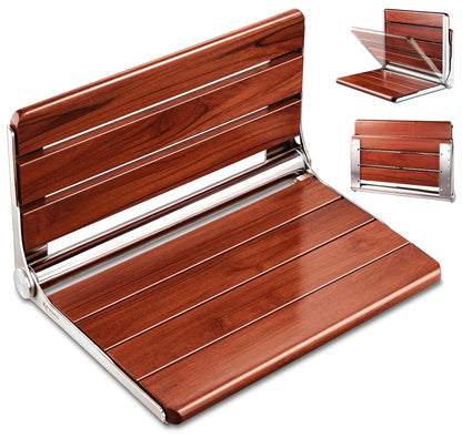 [Upgraded Version] 18" ADA Compliant Folding Teak Shower Seat Wall Mounted-Folding Shower Bench, Folding Shower Seat for Inside Shower, Teak Foldable Shower Chair, Fold Down Shower Seat, Max 400lbs