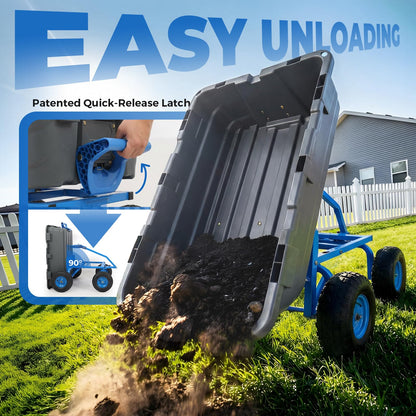 Sekey 1000lbs Garden Dump Cart for Seniors, Capacity Yard Wagon with Rubber Tires, Quick-Release Dumping & Easy-Maneuver Handle for Soil, Rocks, and Firewood, Gray