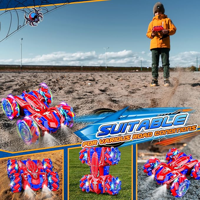 Double Sided Remote Control Car for Boys 4-7 360° Rotating 2.4GHz Fast Stunt Rechargeable 4WD RC Car Toys for Boys 4-6 5-7 8-13 Outdoor Birthday Halloween Christmas Basket Stuffers Gifts for Kids