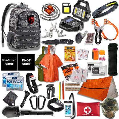 460 PC Complete Survival Kit and First Aid Kit | Tactical Backpack with Survival Gear | Bug Out Bag | Fire Starter, Tent, Emergency Camping Essentials | Outdoor Gift | (2 Person Pro+)
