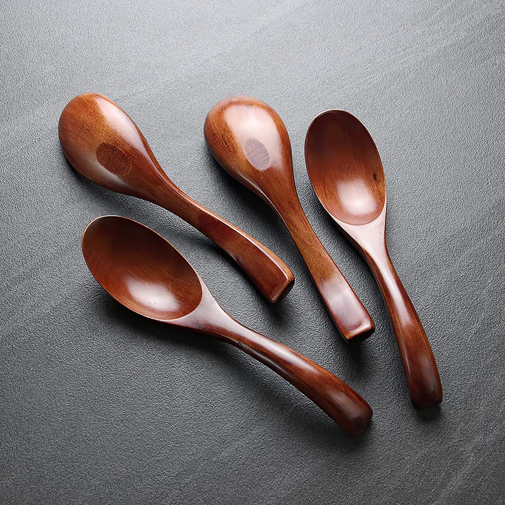 AOOSY Soup Spoons, Wooden Spoons, 4 Pieces Japanese Style LightWeight Table Spoon Kitchen Utensil for Adults