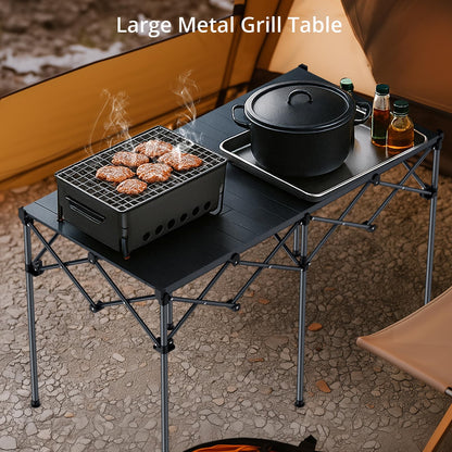 Anbte Heavy-Duty Camping Table, 48” x 23.6” Large Roll Up Camping Table for 6-8 People Support 264lbs with Carry Bag, Waterproof, Portable, for Backyard BBQ Tailgating Picnic Party Indoor, Black