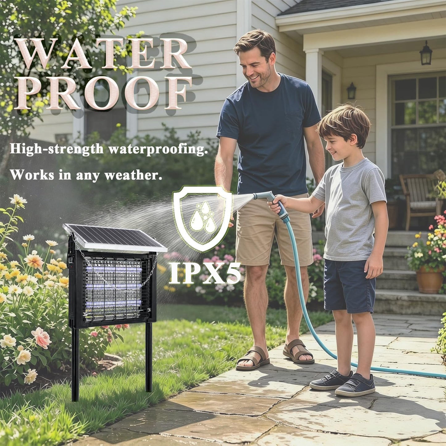 Solar Bug Zapper Outdoor, Pest Control Waterproof High Powered 4500v, Electric Mosquito Killer Rechargeable Mosquito Zapper Fly Trap for Terrace Garden Backyard, Patio Rv Approx 323-753 sq ft