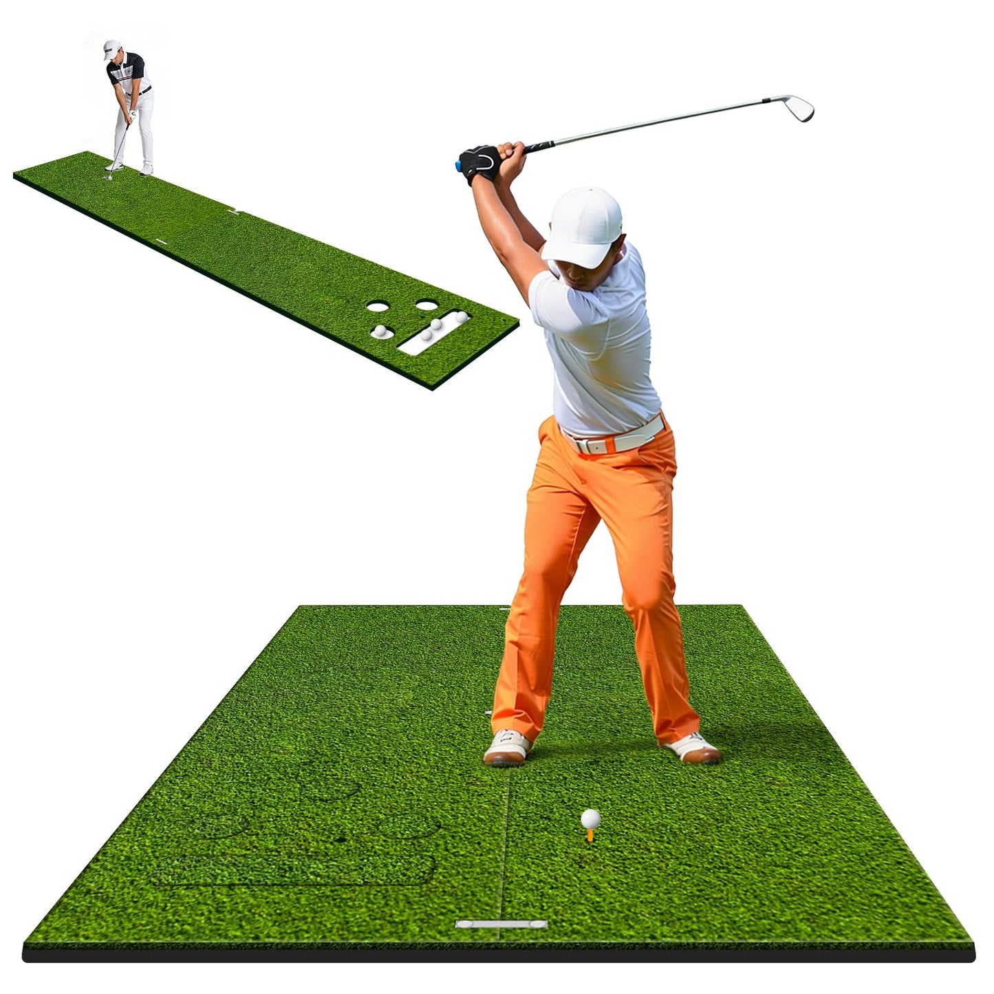 6x4.8ft Golf Hitting Mat for Indoor Outdoor Practice, High-Elasticity Golf Practice Driving Range Turf Mat, Convertible 2IN1 Golf Hitting & Putting Mat for Garage Simulator Training, Gifts for Men/Dad