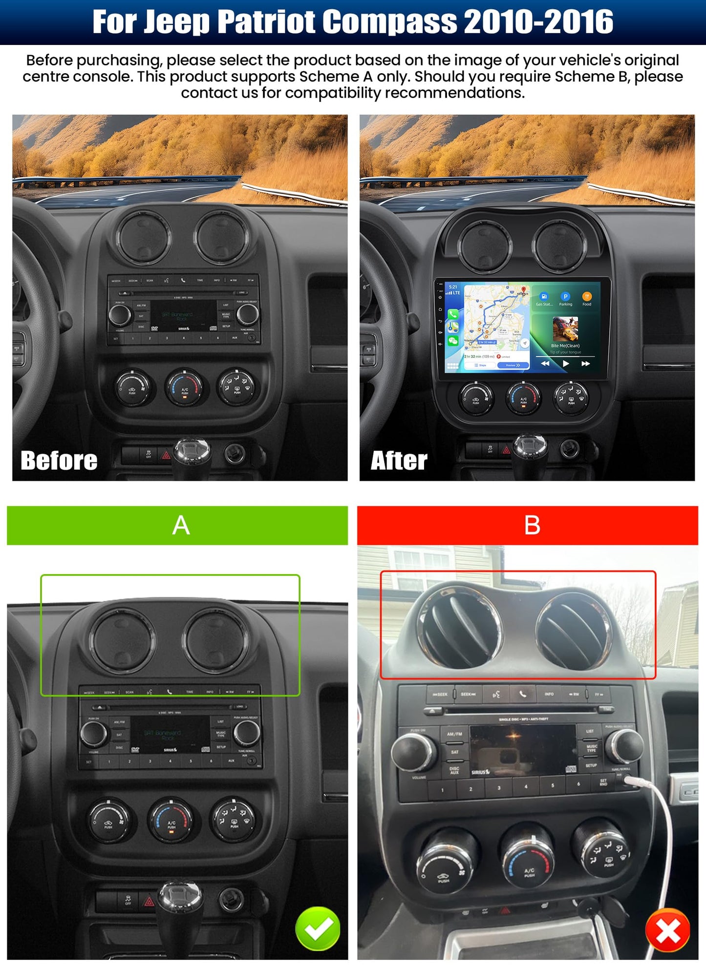 [6+128G] 8-Core Android 15 Car Stereo Radio for Jeep Patriot Compass 2010-2016 with Wireless Carplay&Android Auto,10.1 Inch Car Radio with Mirror Link Bluetooth FM/RDS WiFi GPS SWC Dual USB