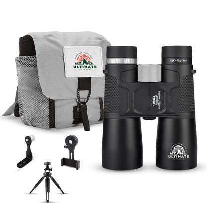 Ultimate Outdoors 12x50 HD Binoculars for Adults – Powerful Waterproof Binoculars with Phone Adapter & Tripod Mount | BaK-4 Prism for Bird Watching, Hunting, Stargazing, Travel & Cruise
