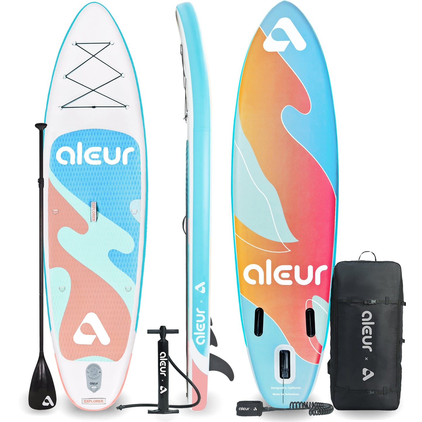 aleur 2020 Explorer Inflatable Stand Up Paddle Board Package W Premium SUP Accessories & Backpack, Non-Slip Deck, Leash, Paddle and Hand Pump | Elegant, Fun, Portable,Versatile (Pastel)
