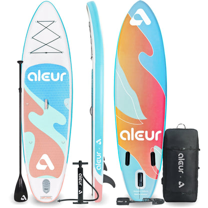 aleur 2020 Explorer Inflatable Stand Up Paddle Board Package W Premium SUP Accessories & Backpack, Non-Slip Deck, Leash, Paddle and Hand Pump | Elegant, Fun, Portable,Versatile (Pastel)
