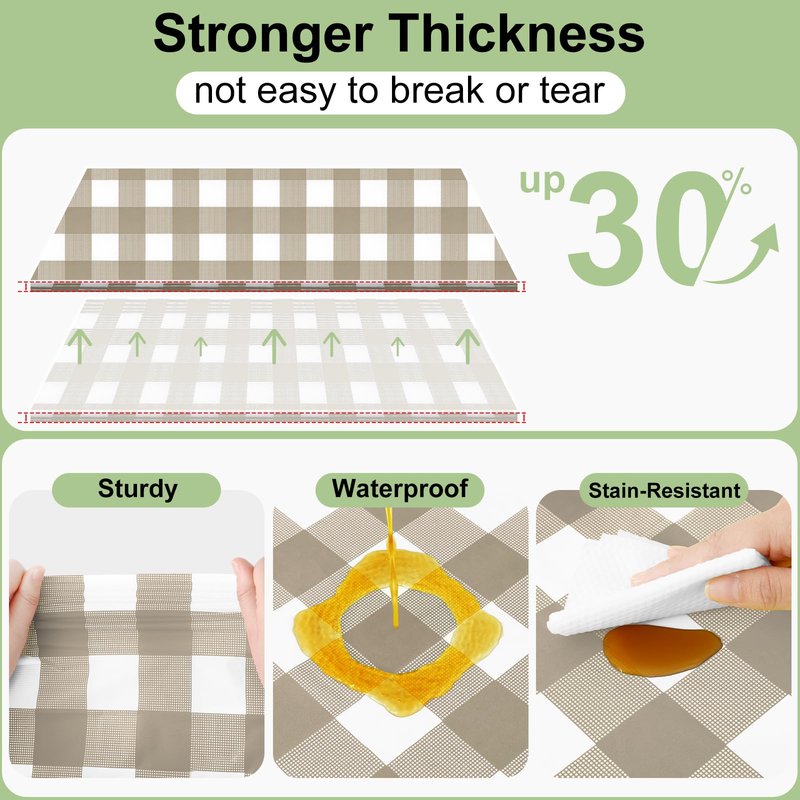 Smiry 3 Pack Khaki Gingham Disposable Tablecloths - 54" x 108" Heavy Duty Plastic Table Cloth, Waterproof Buffalo Plaid Table Covers for Picnic, Banquets, Outdoor Parties