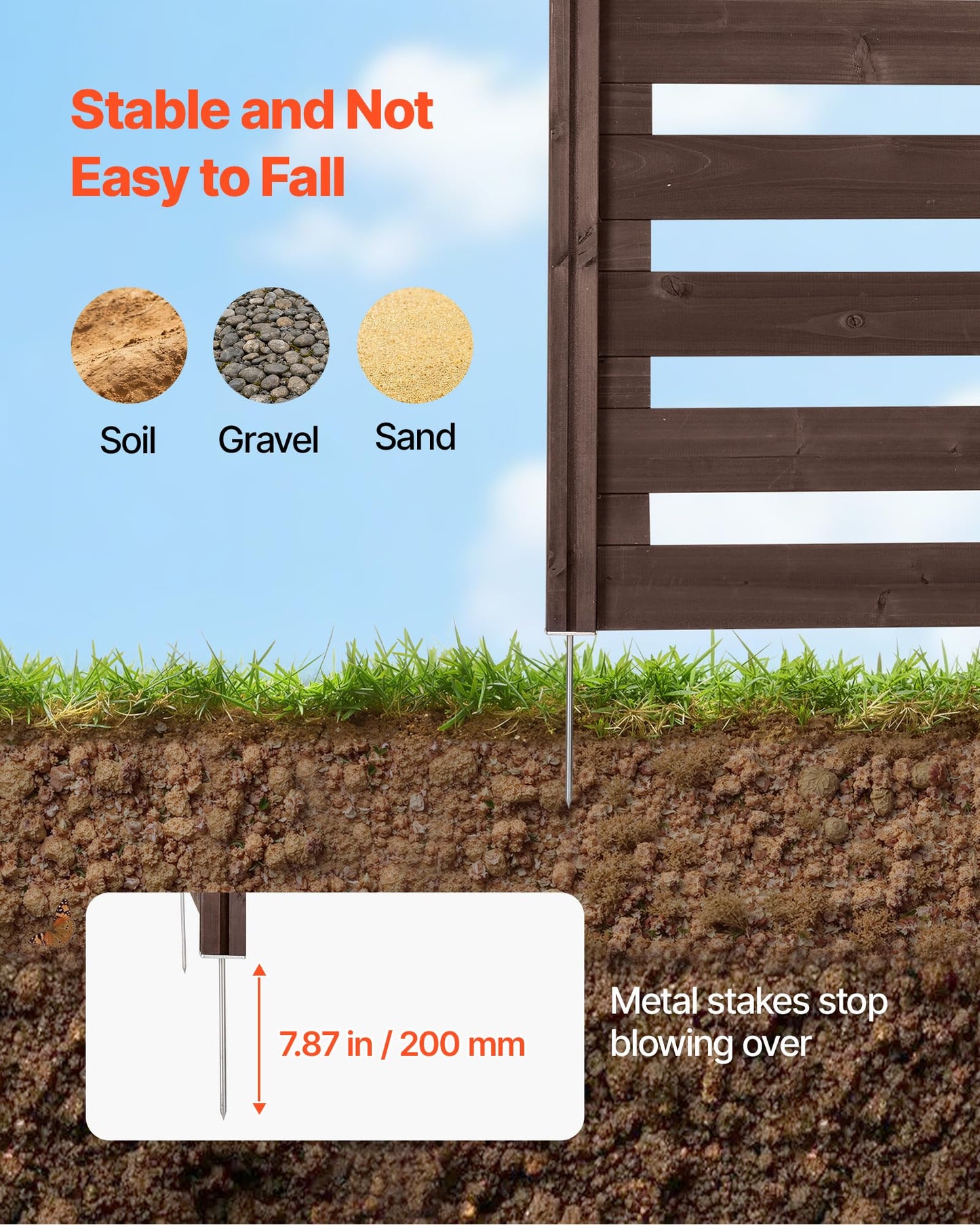 VEVOR Wooden Privacy Fence, 48 x 37 inch Air Conditioner Fence, 3 Panel Solid Outdoor Wood Privacy Screen with Metal Stakes, Steel Frame, Trash Can Hider Fences Suitable for Garden, Pool