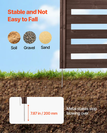 VEVOR Wooden Privacy Fence, 48 x 37 inch Air Conditioner Fence, 3 Panel Solid Outdoor Wood Privacy Screen with Metal Stakes, Steel Frame, Trash Can Hider Fences Suitable for Garden, Pool